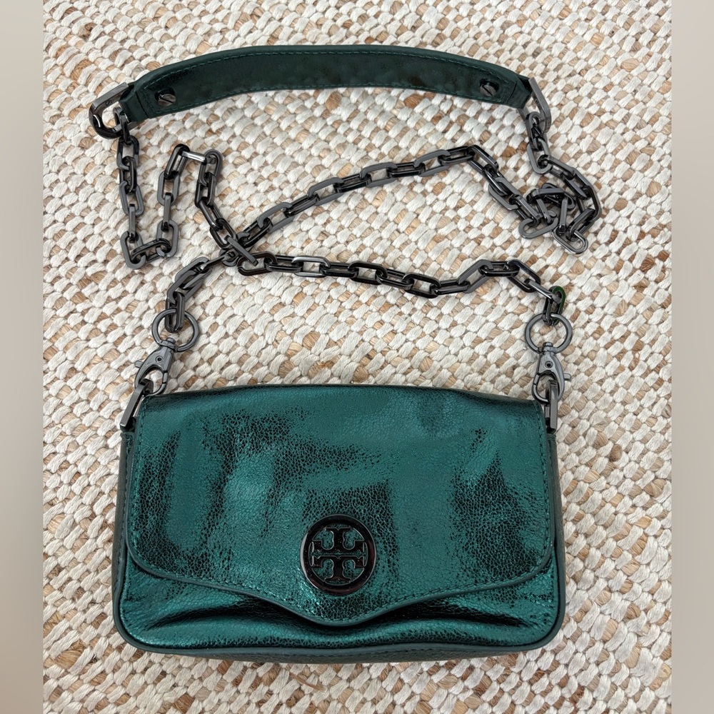 Tory Burch Green Leather Mini Robinson Crossbody